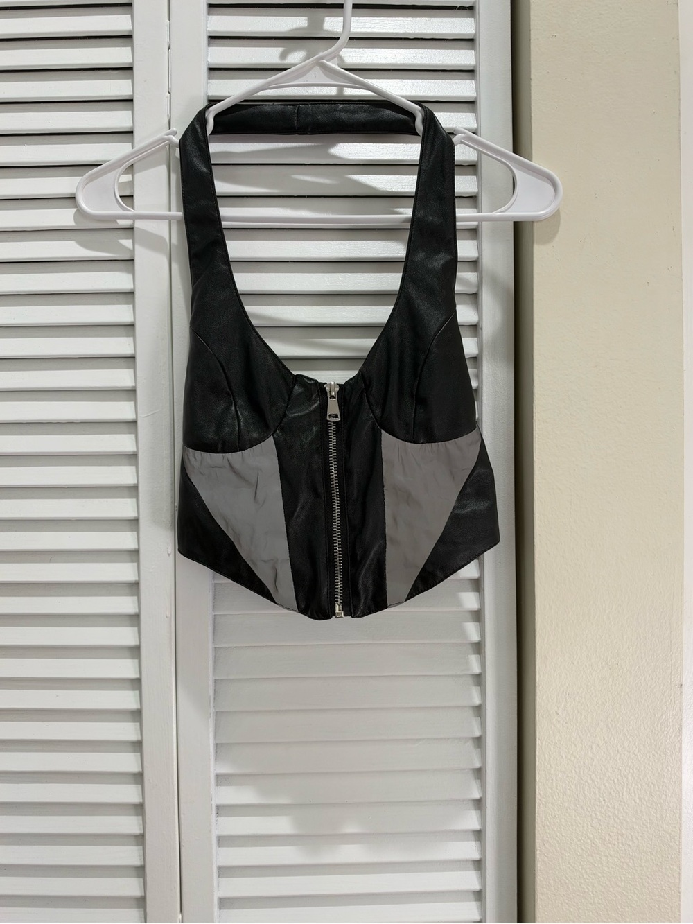 Black and Gray Zip-Front Cropped Halter Top & Pants